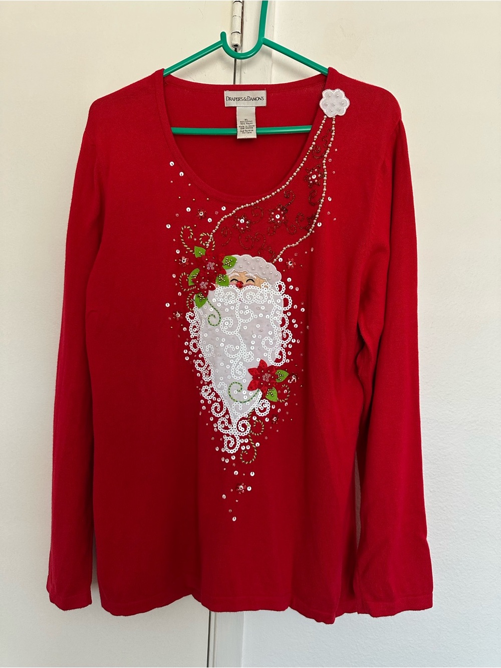Sag Harbor Red Santa Embellished Long-Sleeve Women’s Sweater size XL
